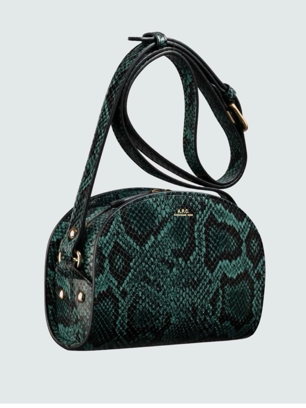 A.P.C. Emerald Green Snake-Print Crossbody Bag